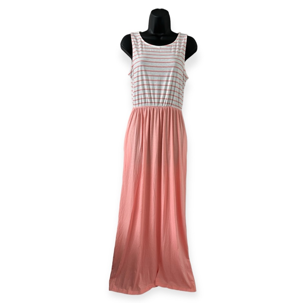 Merokeety Striped Pockets Maxi Dress Coral Pink Women's Size Small